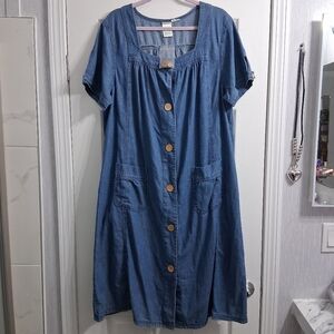 Vintage BLAIR Denim Dress Housecoat Button Down With Pockets Detail Short Sleeve